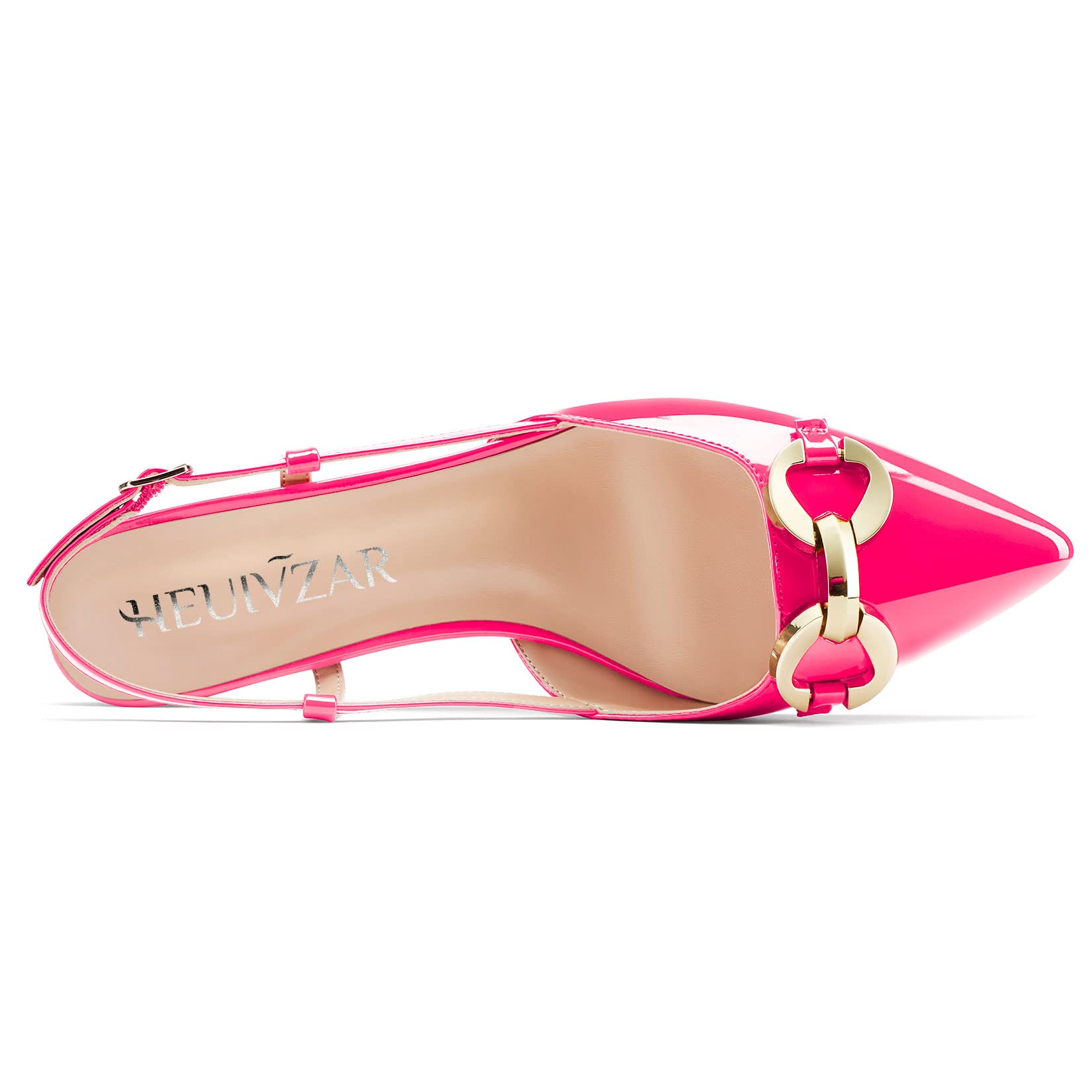 HEUIVZAR Slingback Pumps de Mujer Puntiaguada Punta Bajos Gatito Heel Correa Tobillo Charol Casual Confort Dress Zapatos 3.5 CM