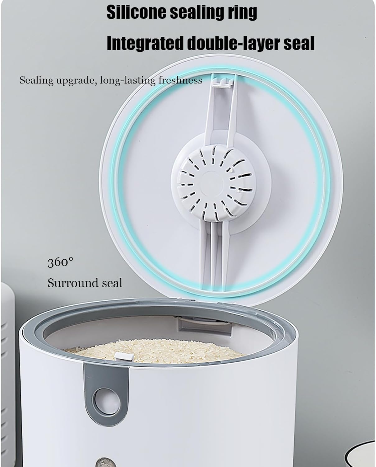 10KG Rice Bucket,Rice Dispenser,Rice Container,Grain Storage Bucket,Grain Storage Container,Cereal Dispenser,Pet Food Storage Container,Rice Holder Dispenser,white Gray
