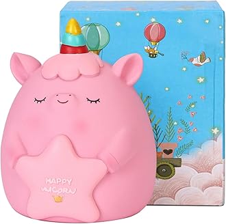 Creamily Unicorn Piggy Bank, Briuhap Unbreakable Resin Money Coin Bank, Cute Piggy Bank with DIY Alphabet & Rhinestone Stickers, for Birthday, Christmas, Baby Shower (Pink)