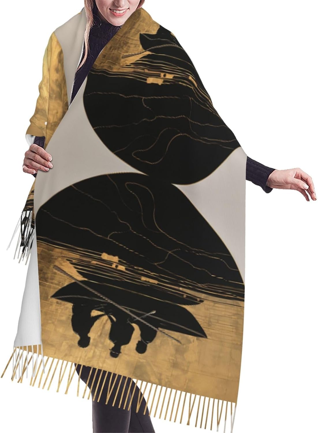 Three Men Paddling Scarf for Women Winter Warm Scarves, Cashmere Feel Tassel Fashion Scarfs, Pashmina Shawl and Wraps