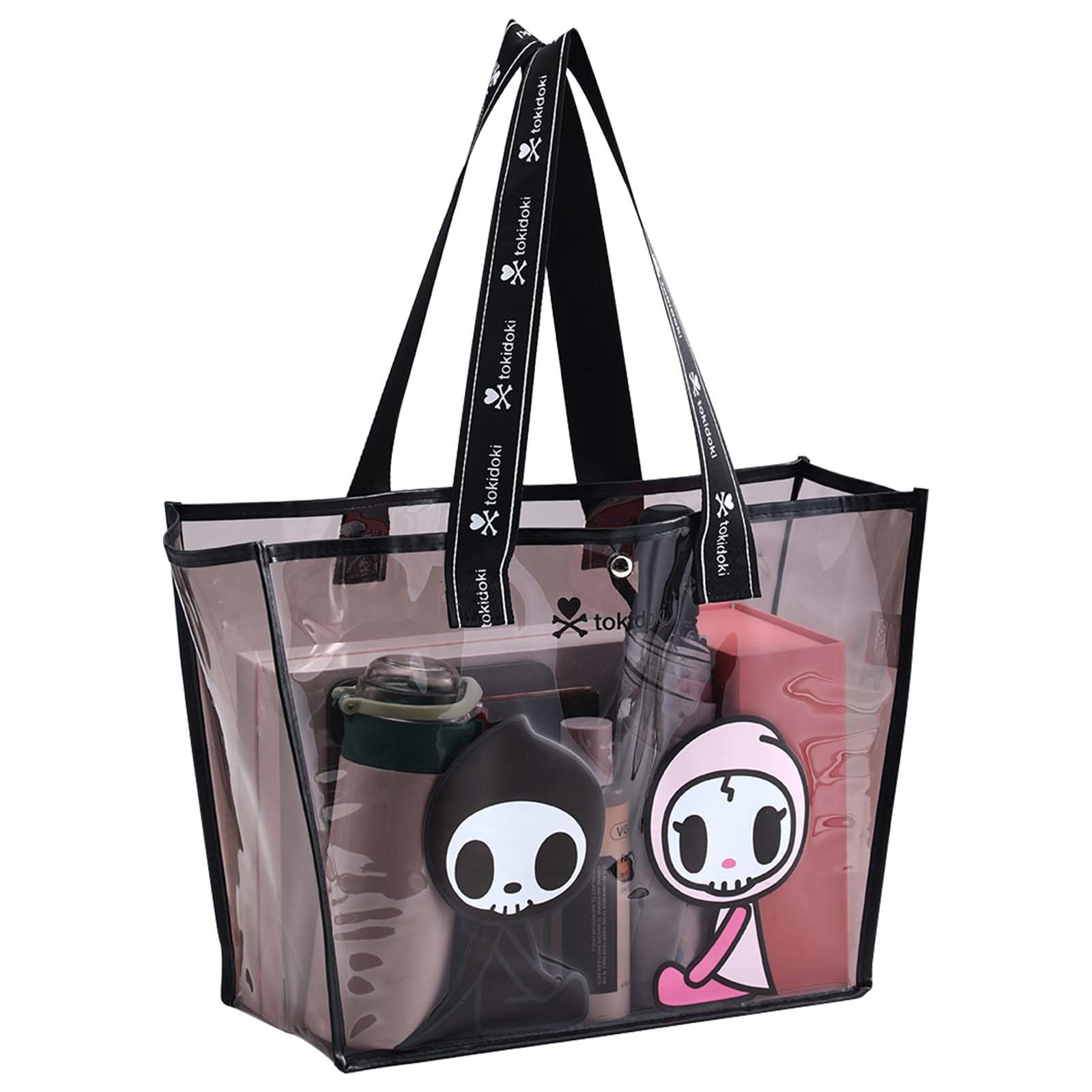 Tokidoki Large Clear Tote Bag, Cute PVC Plastic Shoulder Handbag with Metal Button for Work, Concert and Sports, Travel