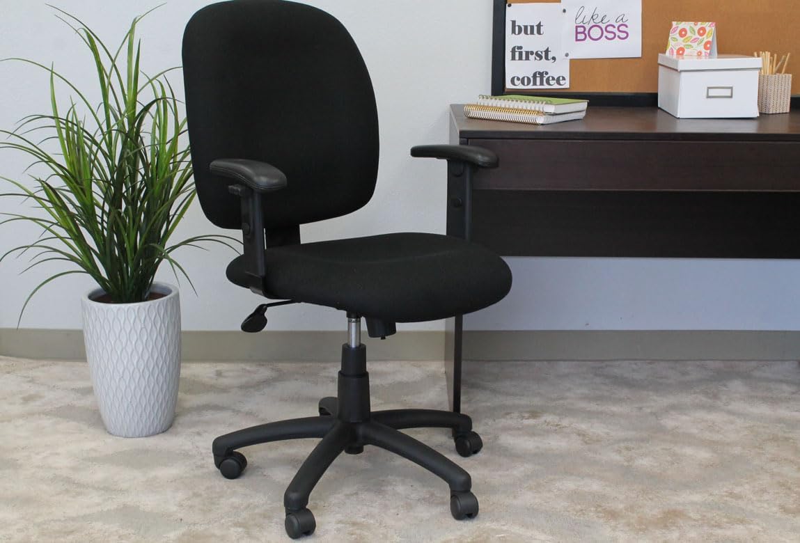 Boss Office Products B495-BK Fabric Task Chair with Adjustable Arms in, Black, High-Back