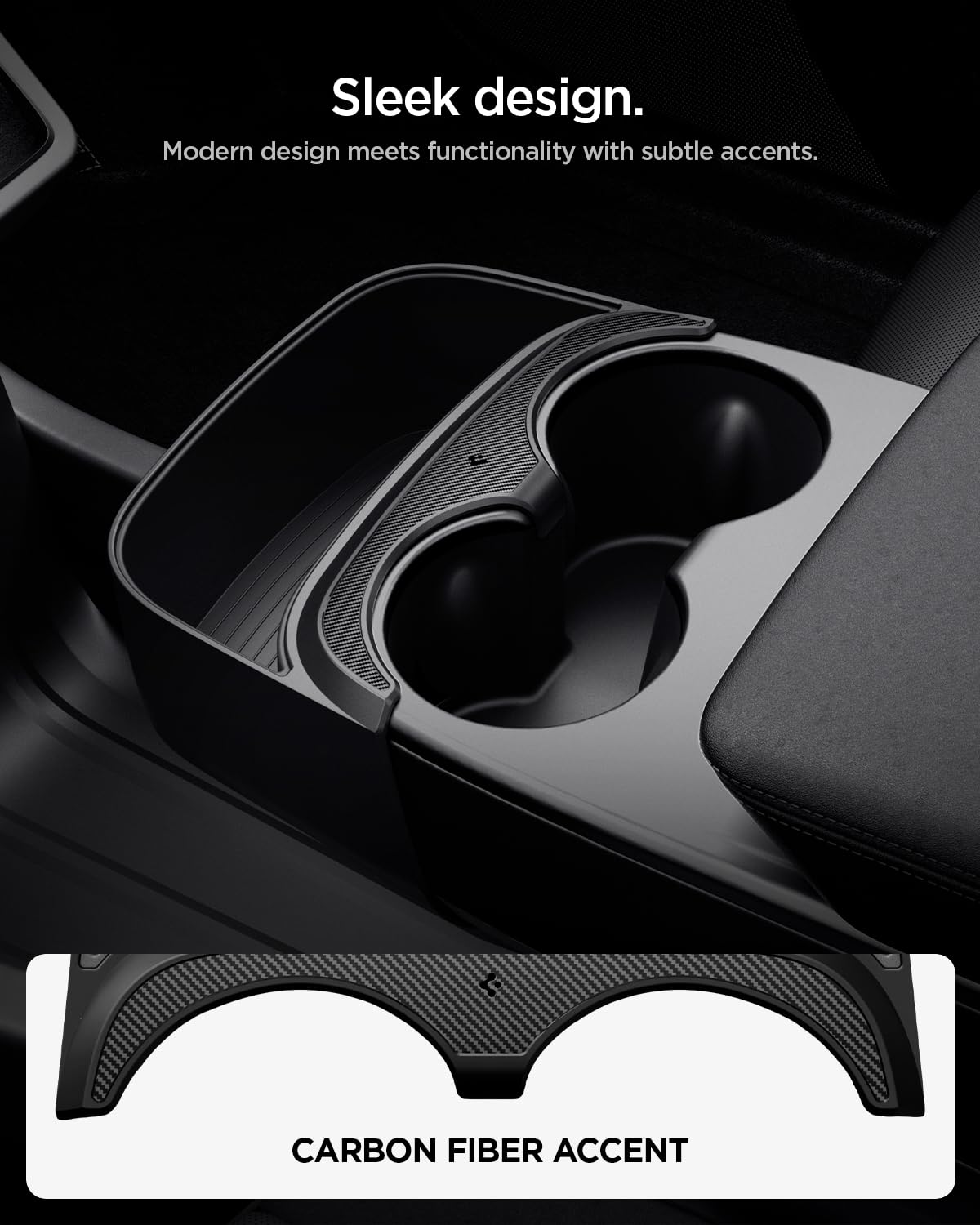 Spigen Tesla Model Y 2026 Juniper (NUR Standard) Auto Mittelkonsole Organizer Erweiterung, rutschfeste Ablage für Getränkehalter Auto, Premium Innenausstattung, Premium Tesla Zubehör