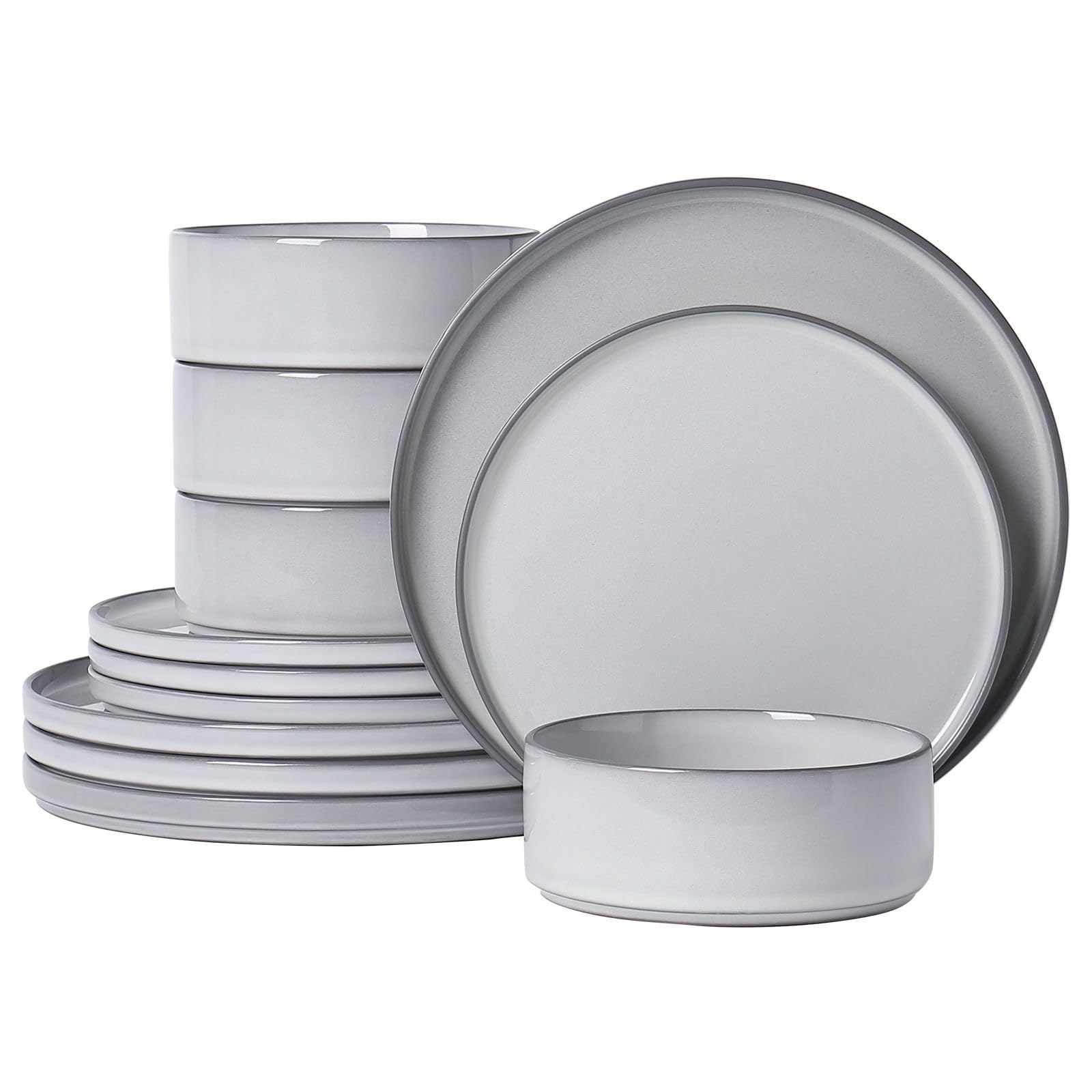 Dinnerware Sets for 4, 12 pcs Reactive Glaze Plates and Bowls Sets, Gary