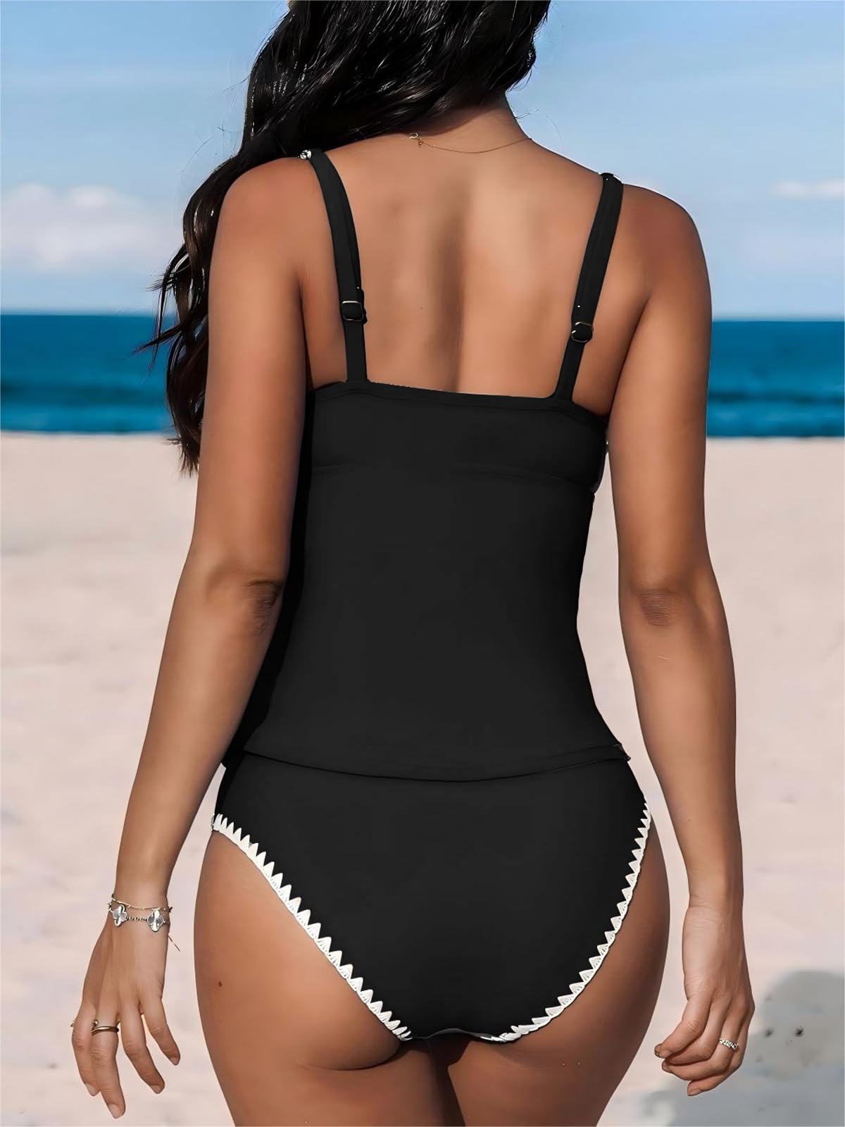 Maillot de Bain 2 Pièces Femme Tankini Push-Up Bikini Deux Pièces Col U Élégant Haut avec Bas de Maillot de Bain Swimwear de Plage Beachwear Été
