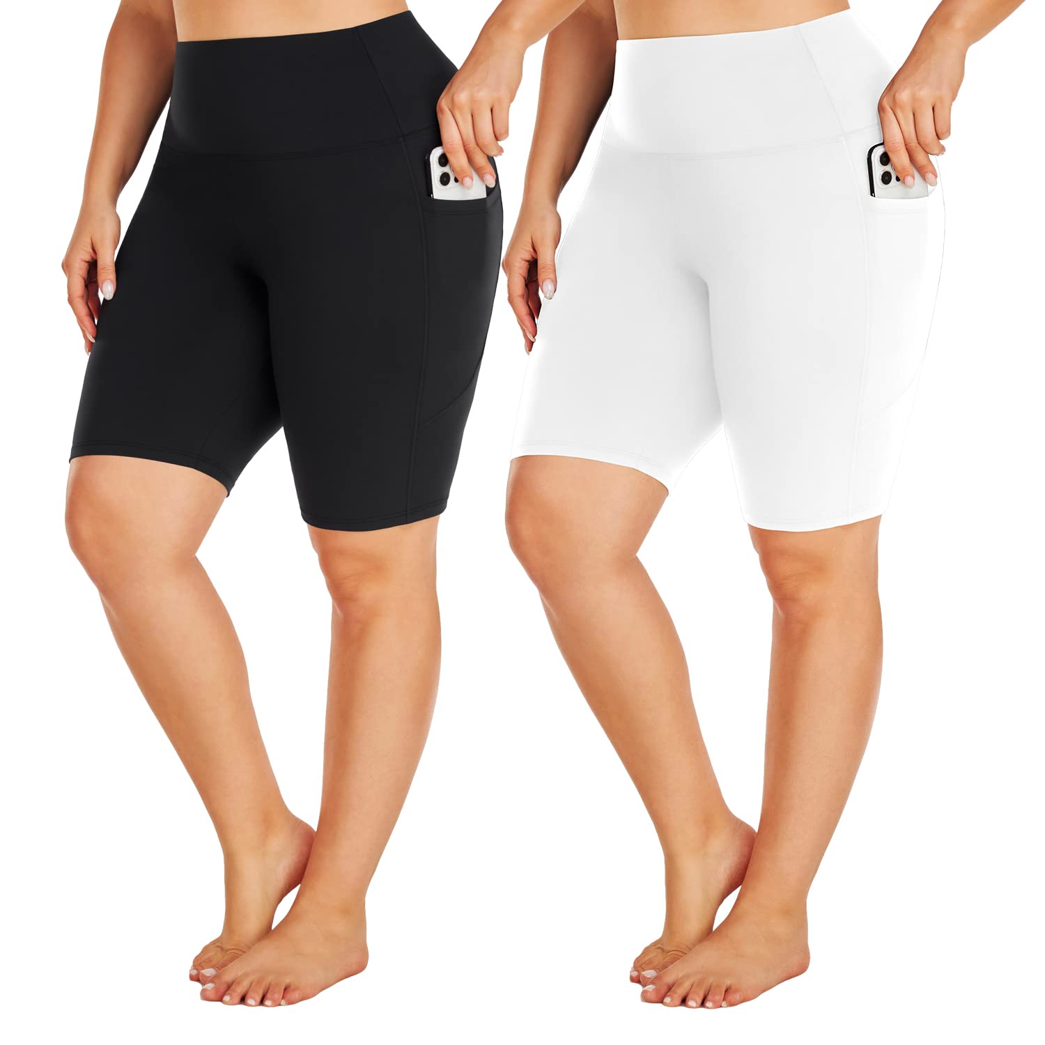 yeuG Women's Plus Size Biker Shorts with Pockets-2 Pack High Waist Tummy Control Workout Yoga Shorts XL - 4XL