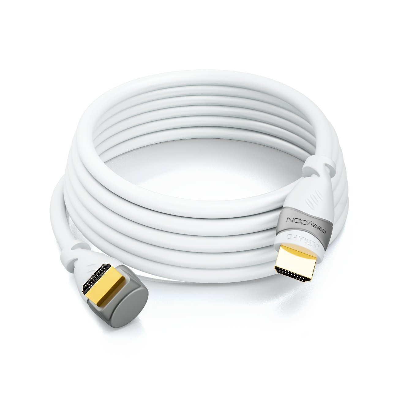 deleyCON 0,5m Cavo HDMI Angolato (Angolo 90°) - UHD 4K HDR 1080p 2160p EARC - per TV, Soundbar, Monitor, PC, Laptop, Proiettore, PS5, Xbox - Bianco