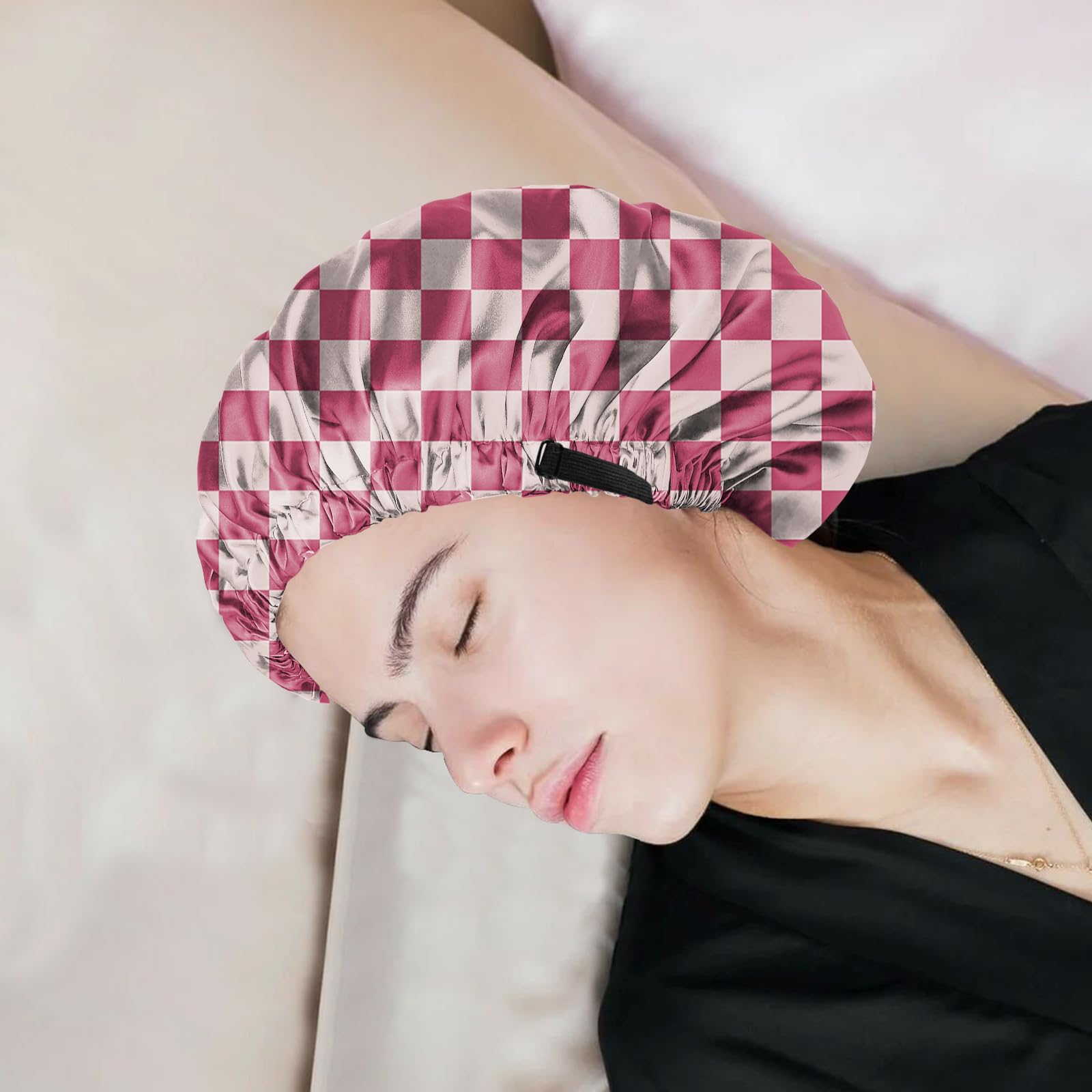 BHAHB Satin Hair Bonnet Silk Bonnet for Sleeping Double Layer Elastic Adjustable Caps Reusable Cute Aesthetic for Women Girls-Skull