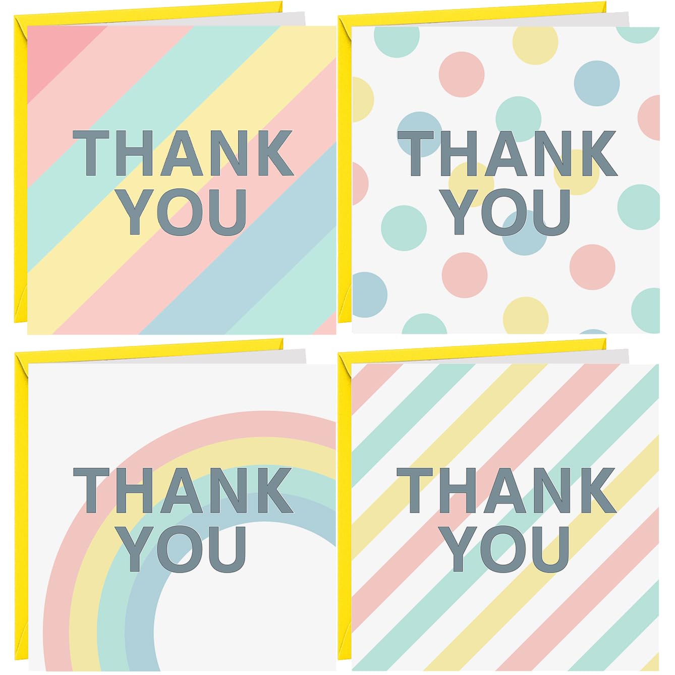 Thank You Cards Multipack Thankyou Cards Multi Pack of 24 Pastel Theme Card’s With Yellow Envelopes For Wedding Baby Shower Birthday Christmas