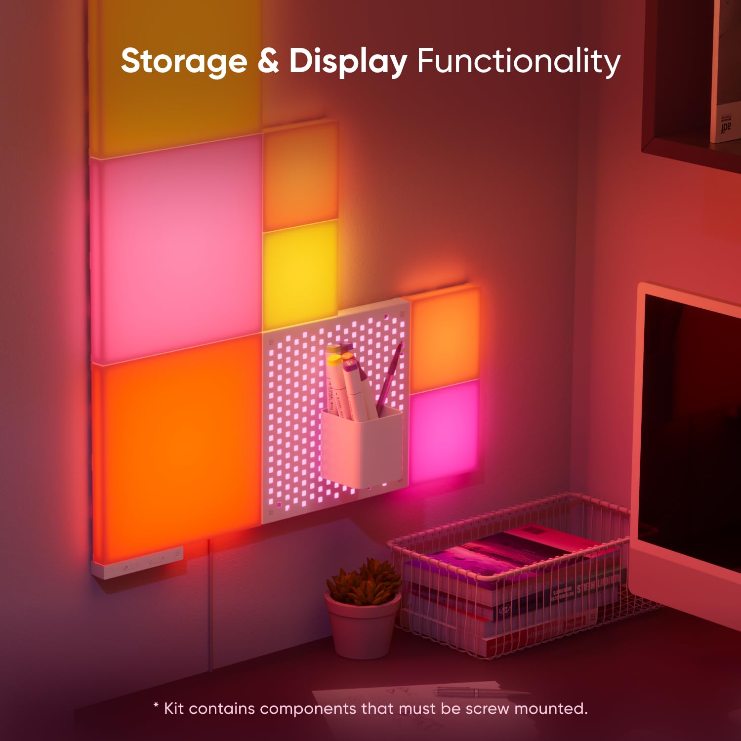 Nanoleaf Blocks LED Lights, Smart Light Panels Square WiFi LED Wall Lights with Music Sync, Wall Decor Lights Smart Kit Compatible with Alexa, RGBW, Light Panels for Gaming Room (9 Panels + 1 Shelf)