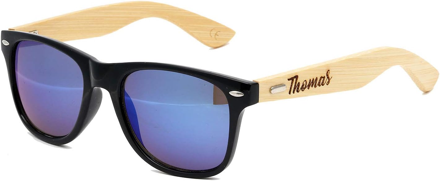 Joeliu Personalised Mens and Womens Wooden Sunglasses Unisex Custom Wood Sunglasses UV400 (Sunglasses With wood box)