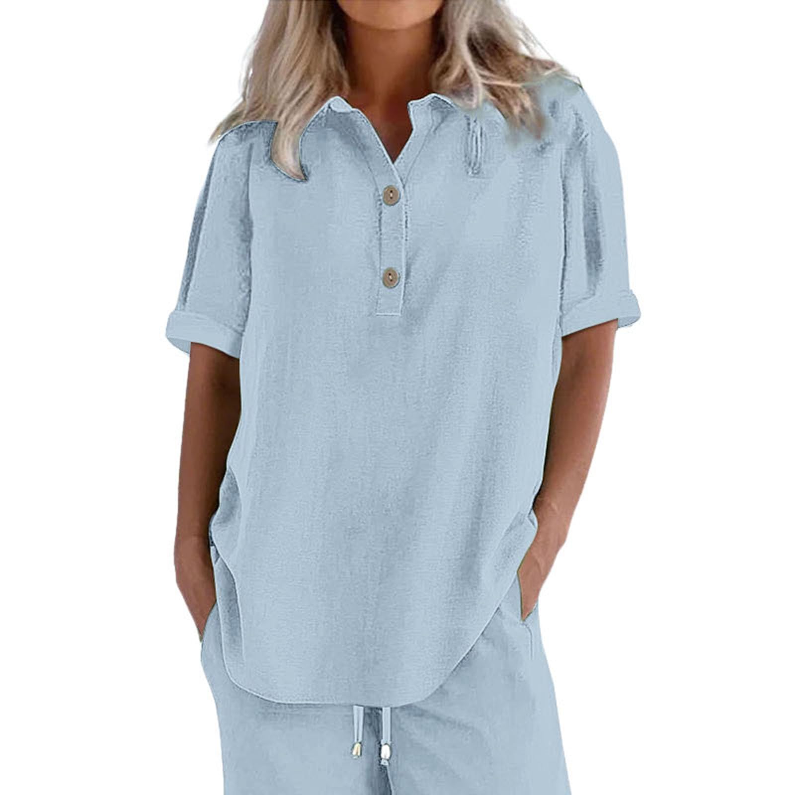 Yekaty Camicette da lavoro da donna, a maniche corte, casual, con