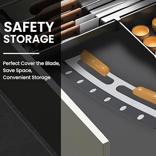 Miniatura 8 de SCHVUBENR Cortador de pizza de 14 pulgadas con asas de madera, cortador de pizza de acero inoxidable afilado con cubierta cómoda, rueda cortadora de