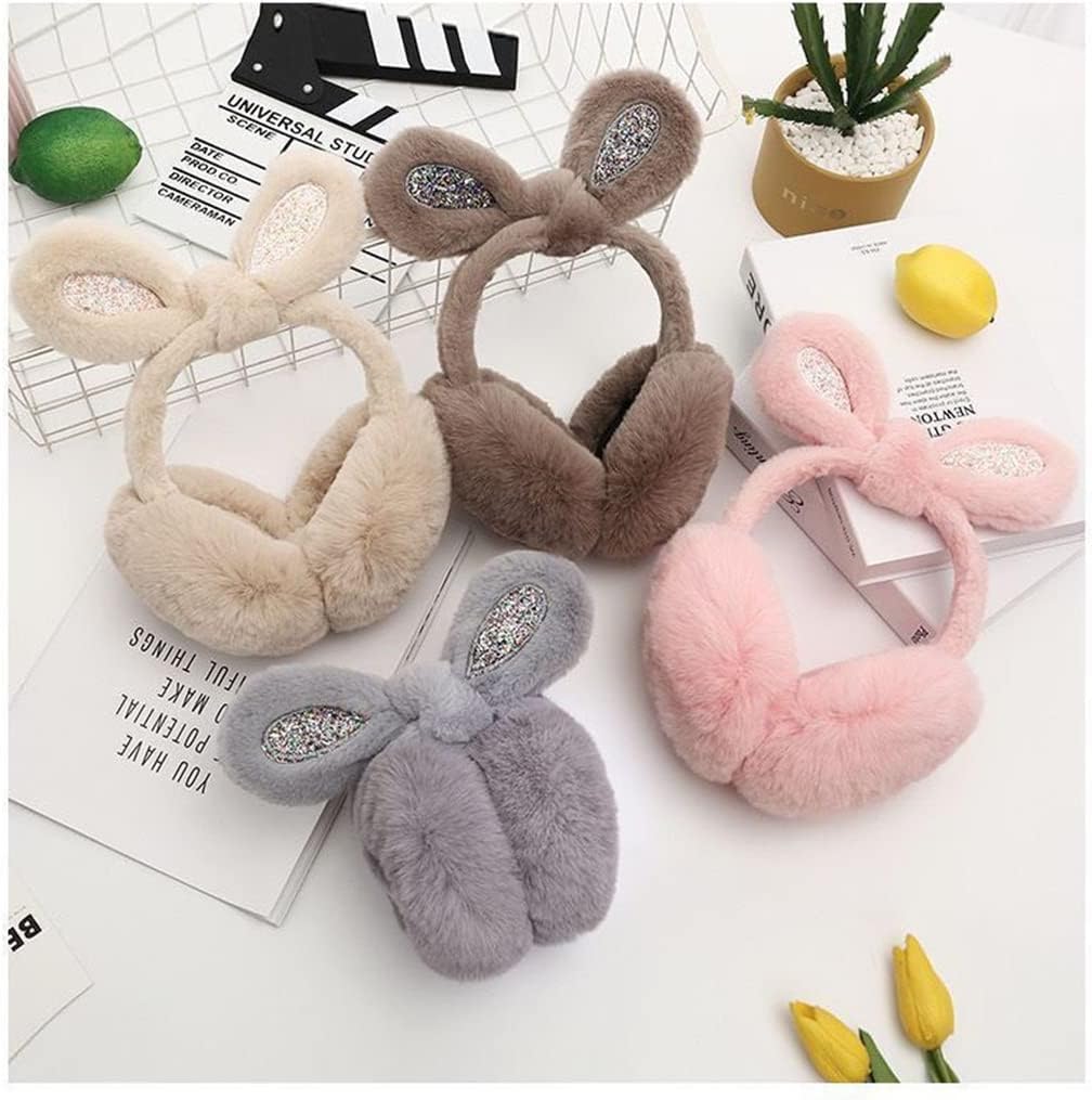 MMLLZEL Black Winter Earmuffs for Women Cute Rabbit Ears Warm Earflaps Thicken Furry Fold Ear Muffs Ear Cover Protector Solid Letter Ear Muffs : Clothing, Shoes & Jewelry
