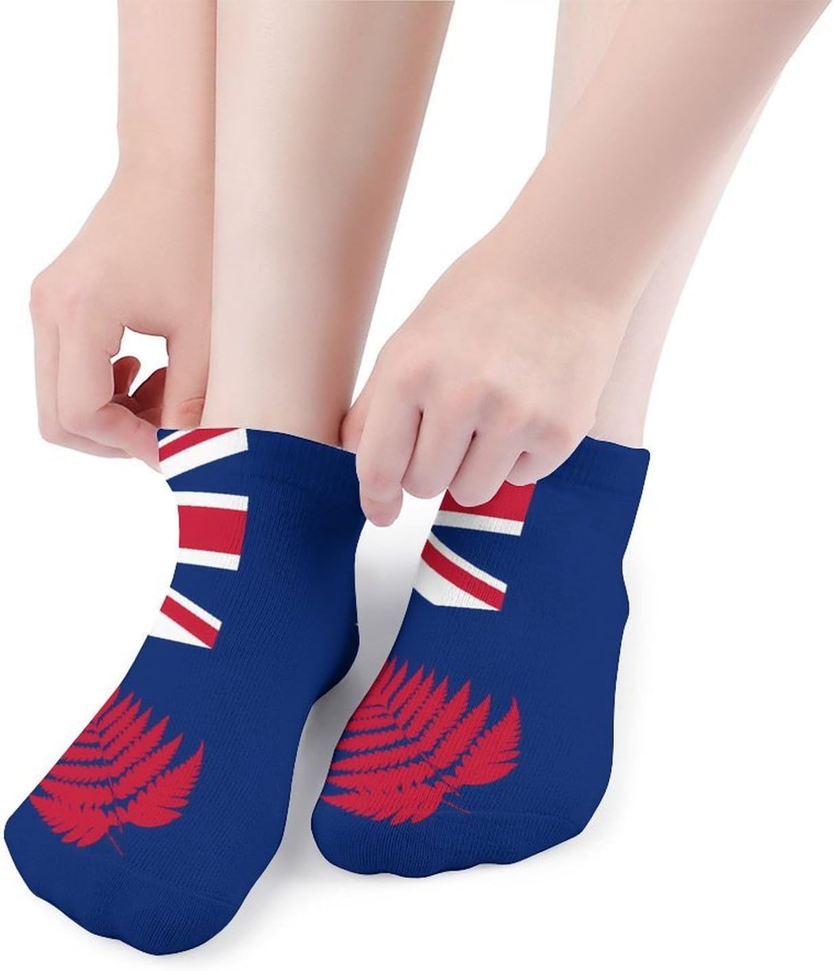 Newzealand Flag with Fern Leaves No Show Ankle Socks Low Cut Non Slip Flat Boat Line 5 Pairs Set