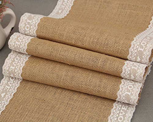 Venkaite Chemin de Table Burlap Table Runner Nappes Dentelle Pour Décoration de Mariage Partie Banquet Fête 30*275CM Cover