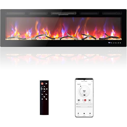 72" Recessed Electric Fireplace Insert - Wall Mounted Fireplace Heater with Remote/Touchscreen, 12 Flame Effects, Timer, Low Noise for Living Room & Bedroom
