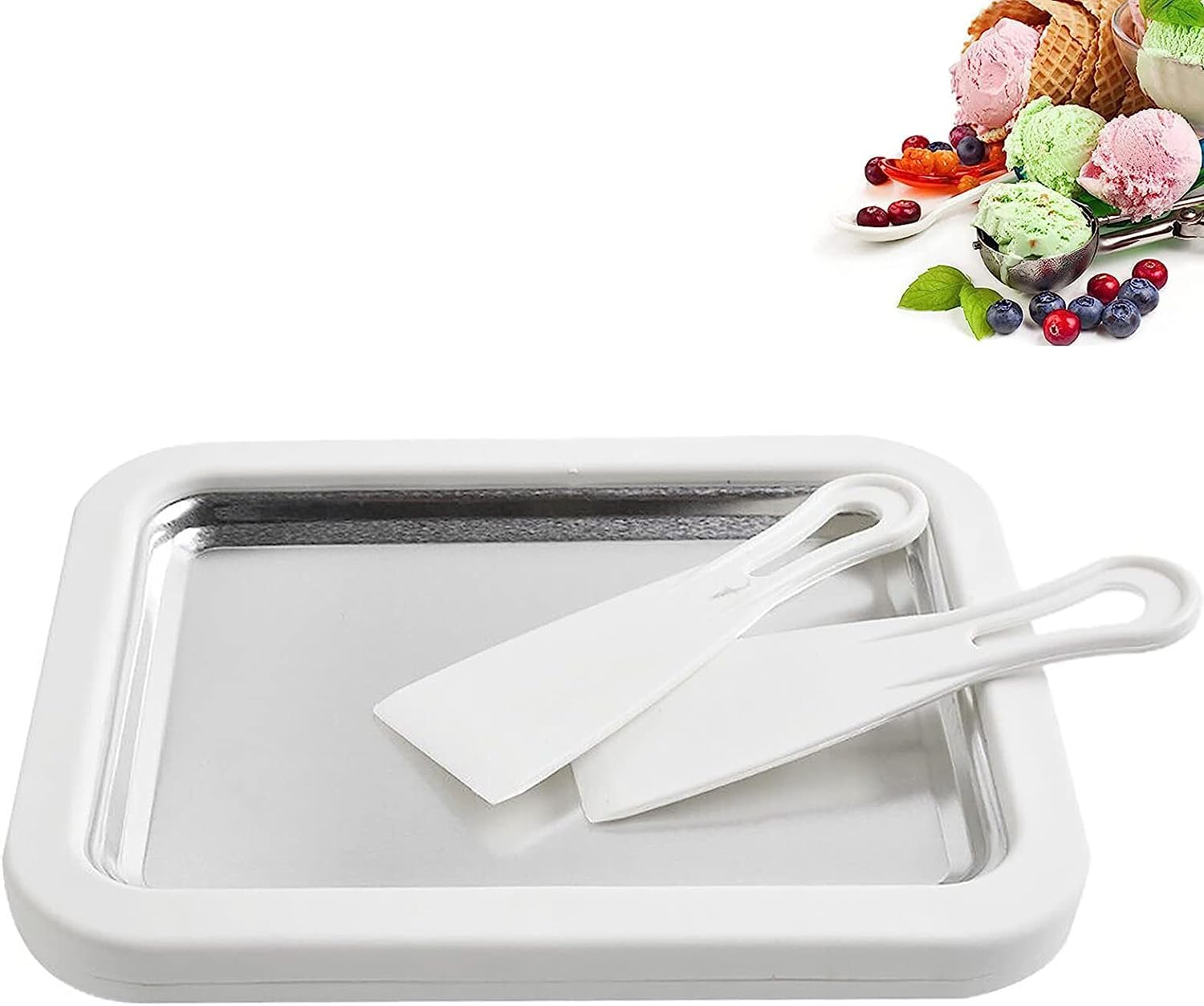 Ostin Ice Cream Sorbet Frozen Yogurt Maker Machine, Sweet Spot Roller Pan, Instant Cold Plate with 2 Scrapers，Ideal for Soft Ice Cream Gelato Fruit Milkshake Smoothie Making-image-0