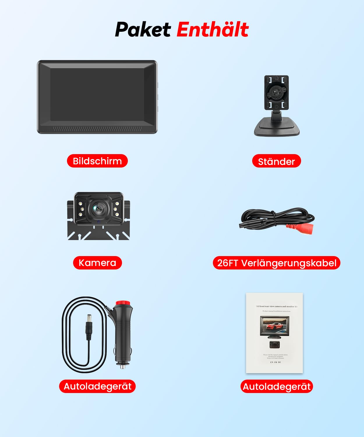 Foxpark 4,3" HD 1080P Farb-Nachtsicht Monitor Rückfahrkamera IP69K Wasserdicht Plug and Play