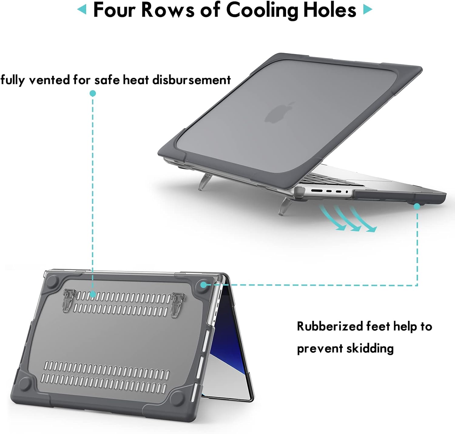 ProCase for MacBook Pro 16 Inch Case A2780 M2 A2485 M1 Pro/Max 2023 2022 2021 Release, Heavy Duty Hard Shell Bumper Dual Layer Protective Cover with Fold Kickstand -Grey