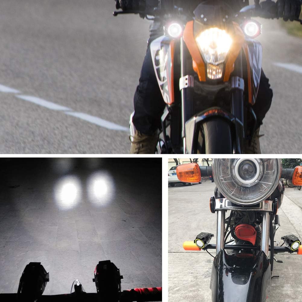 Ourbest Motorcycle Fog Lights with Halo, 3in Auxiliary Lights with Switch White Angel Eye(Continious on/Central Strobe Modes)