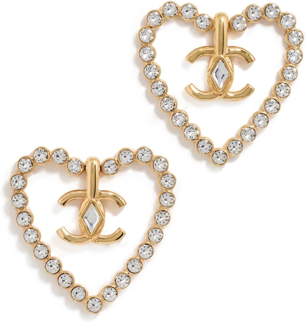 What Goes Around Comes Around Women's Pre-Loved Chanel Gold Crystal CC In Heart Earrings, Gold, One Size