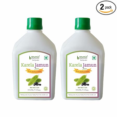 Bhumija Lifesciences Karela Jamun Juice | Natural Juice | Sugar Free 1 Ltr Pack of 2