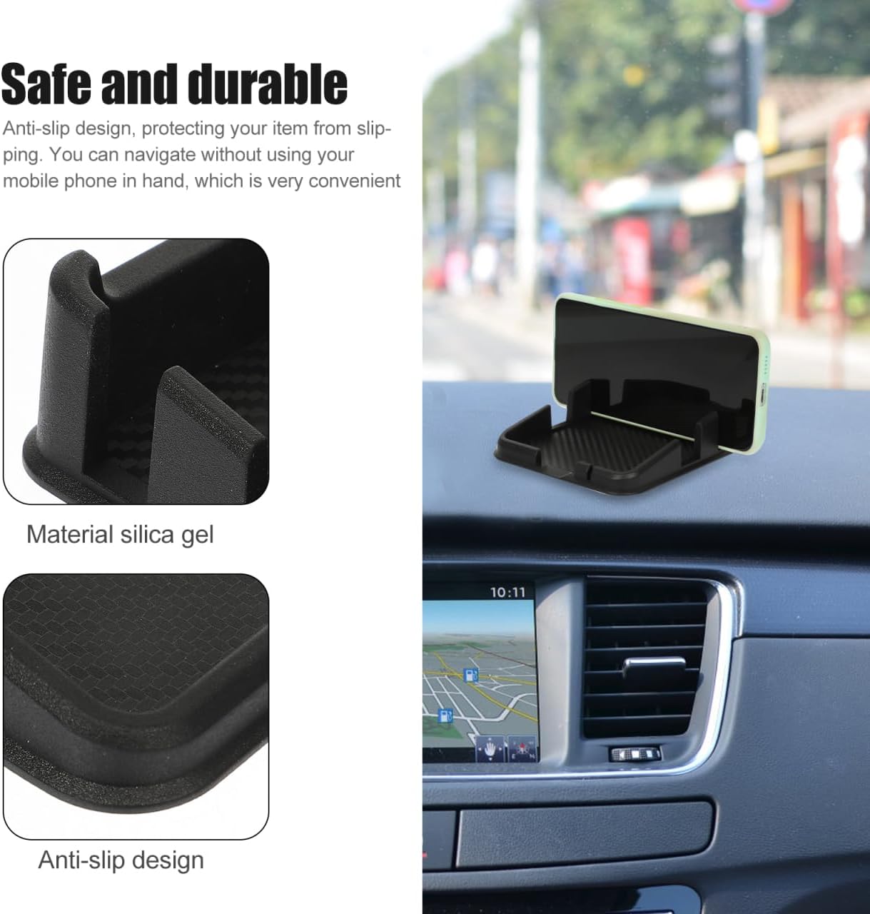 Hemobllo Anti-Slip Silicone Dashboard Grip Pad 4.33x4.72x1.57 in – Holds Phone, Keys & Sunglasses Securely, No-Install Mat for Car Dash, Center Console & Seats