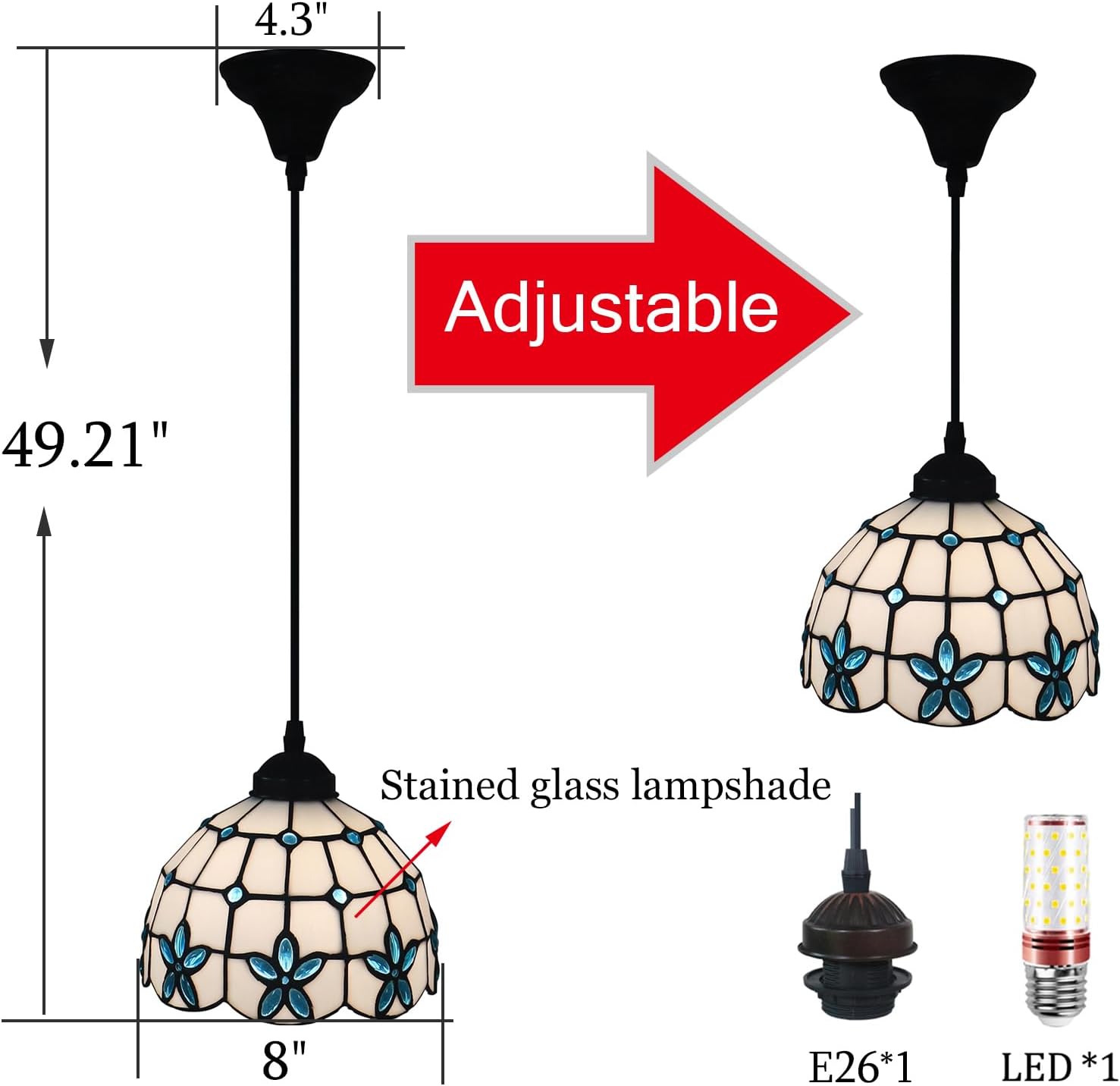 Vintage Hanging Lamp 8 Inch Pendant Lights Small Stained Glass Lamp for Kitchen Island Dining Room Hallway