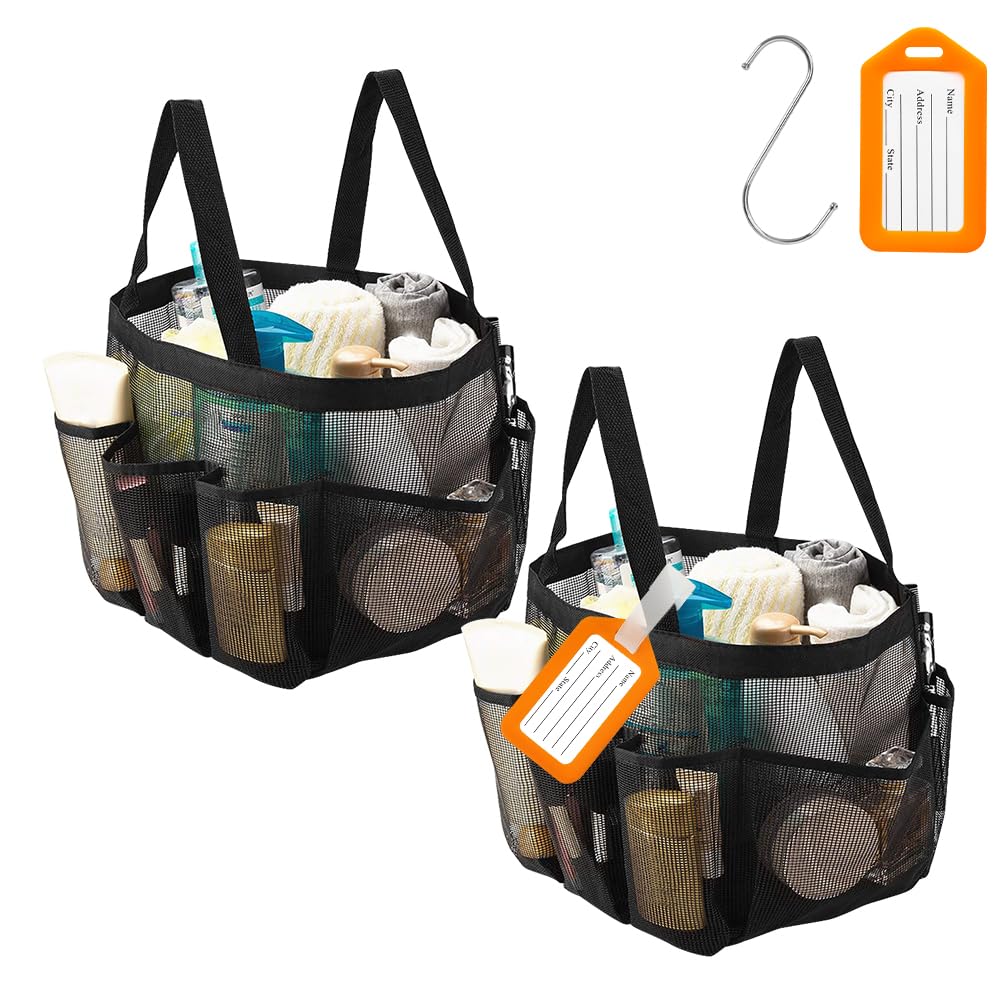 FHUIEWRY 2 Pack Mesh Shower Caddy Portable for College Dorm Room Essentials Quick Dry Hanging Shower Caddy Bag