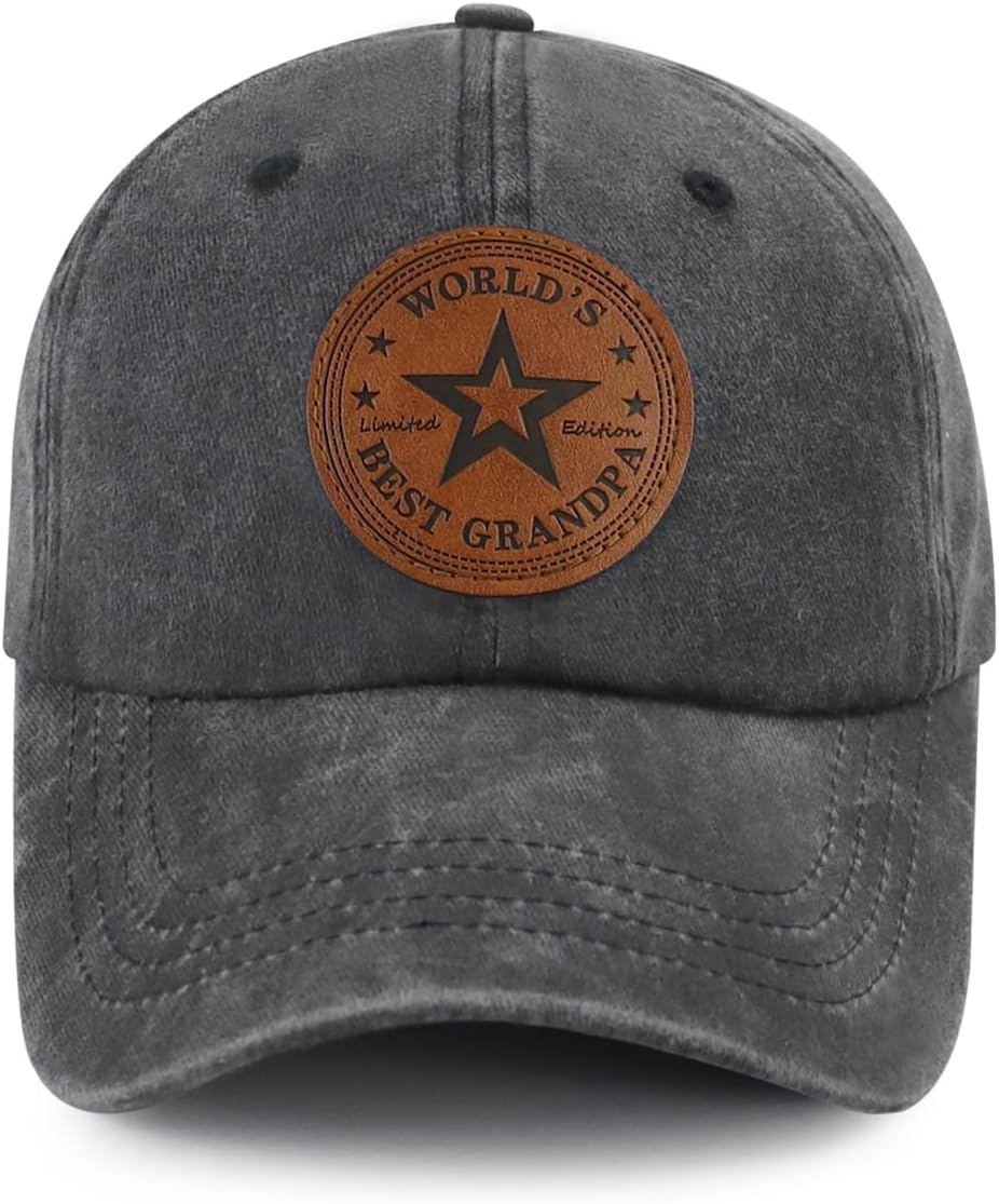 World’s Best Grandpa Hats for Men, Funny Adjustable Cotton Embroidered Baseball Cap Black One Size