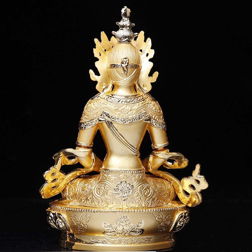 Budista de Metal de aleación de Buda de Oro eficaz de 5 Pulgadas, for Decorar la Oficina en el hogar, Estatua Artesanal de Amitayus de longevidad