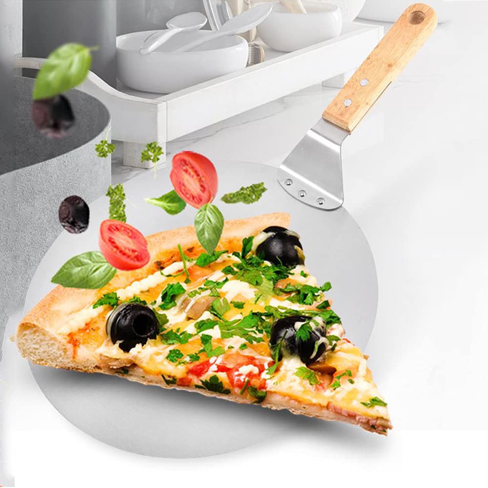 Pala per Pizza e Pane, Pala per Pizza in Acciaio Inossidabile con Manico, in 403 Acciaio Inossidabile, con Manico in Legno, per Pizza, Torte, Biscotti, Forno e Griglia, 25.5 cm / 10 pollici (Argento)