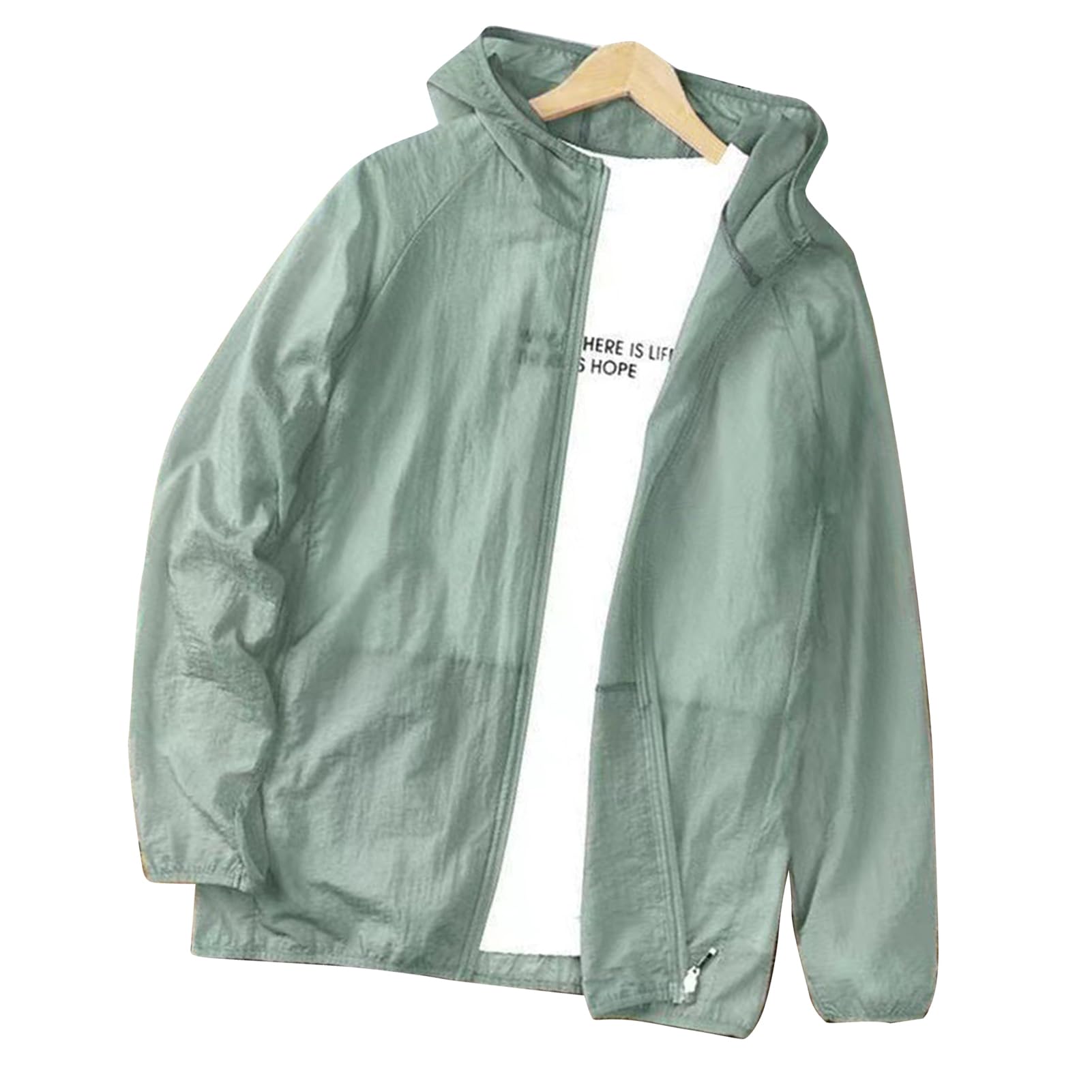 Tbest Chaqueta de Protección Solar UV para Hombres, Camisa Ligera Transpirable Manga Larga con Capucha