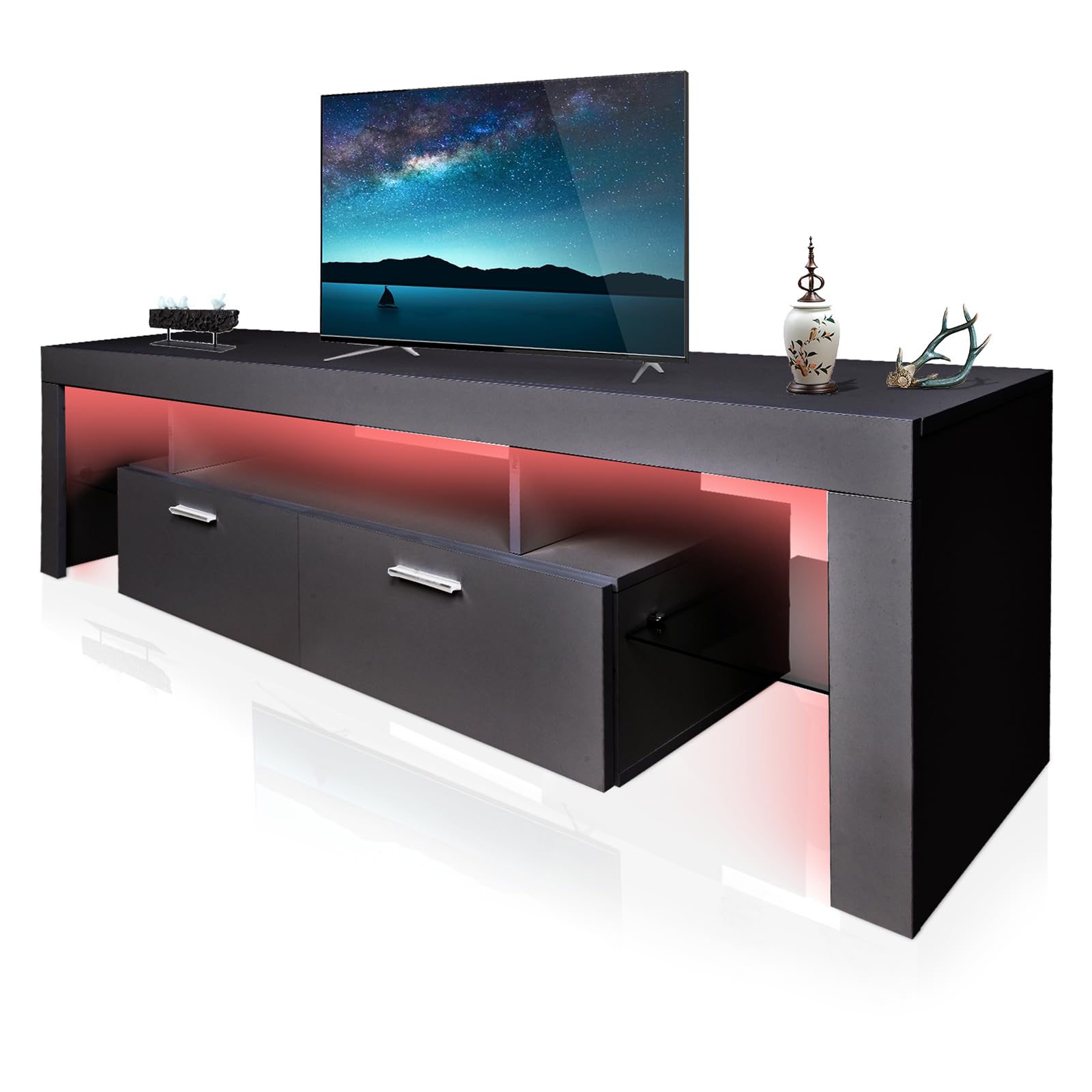 SKYXIU LED TV Stand for 50 55 65 70 75 inch TV,Mid Century Modern TV Console,Entertainment Center with Storage for Home Living Room Bedroom