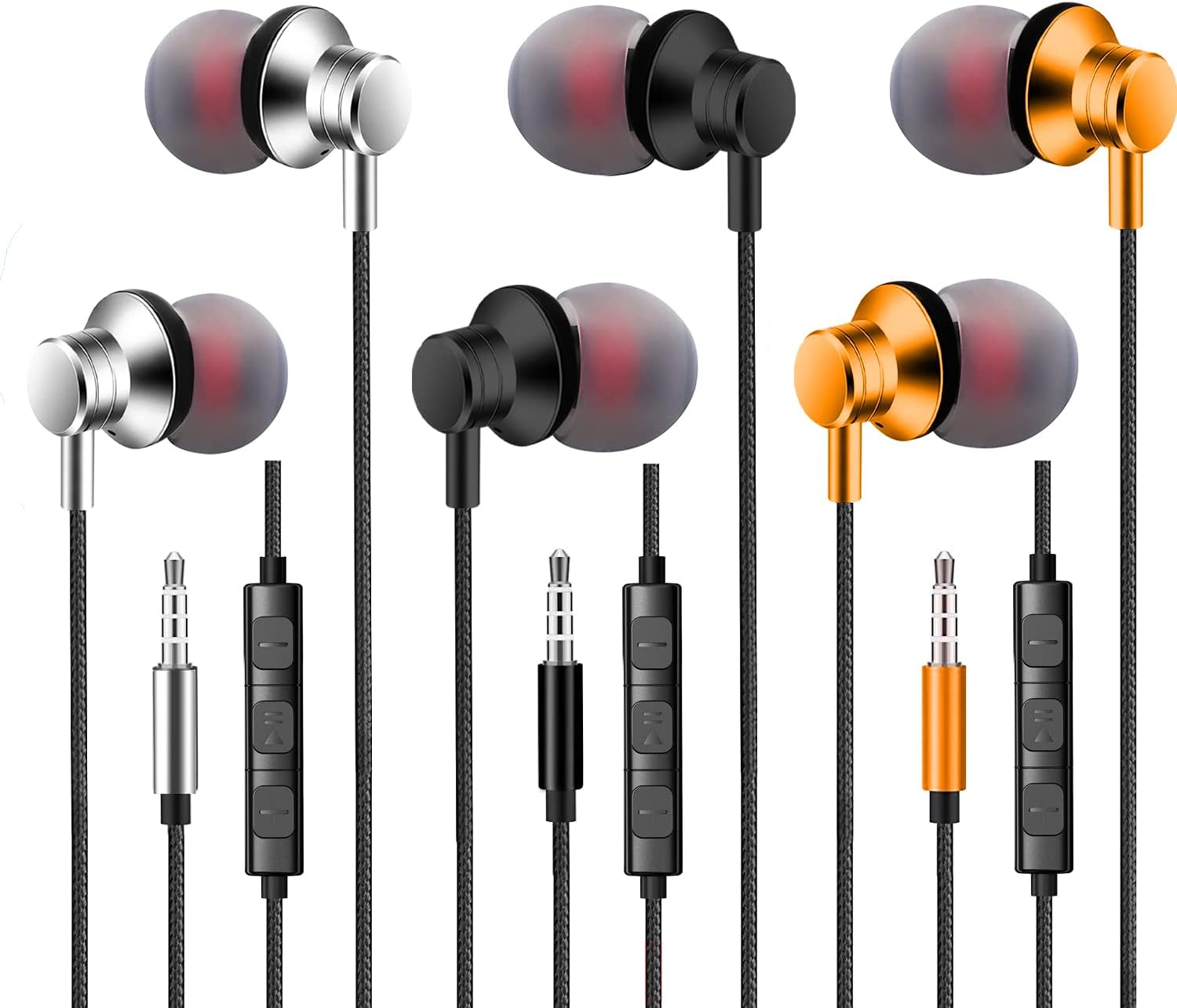 Wired Earbuds with Microphone & Volume Control 3 Pack, inEar Headphones with Heavy