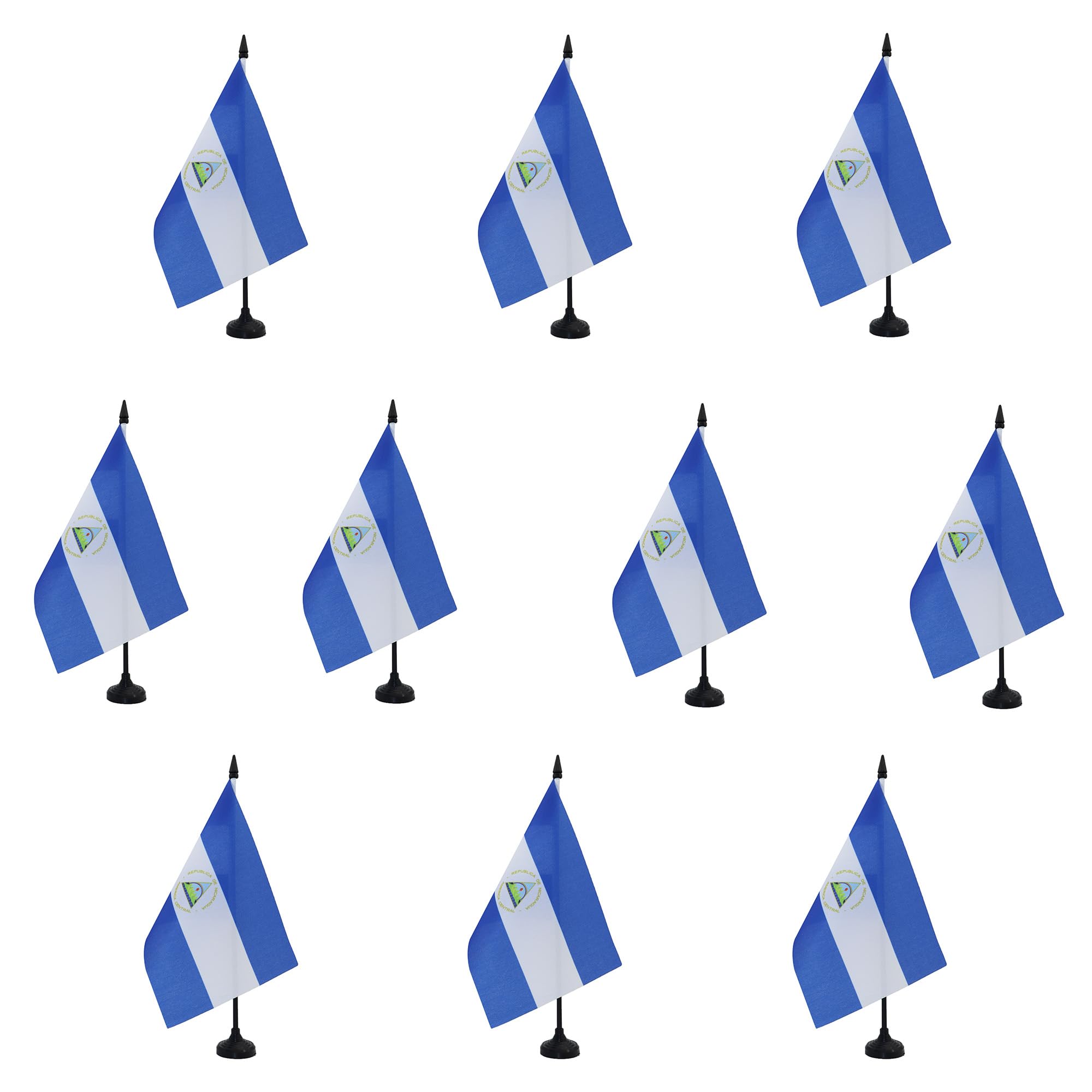 AZ FLAG - Set of 10 Nicaragua Table Flag 5'' x 8'' - 10 Small Nicaraguan Office Flags 100% Polyester 21 x 14 cm - Mini Desk Flag with 10'' Pole and Black Plastic Base