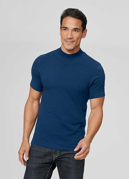 100% Cotton Short Sleeve Mock Neck Tee 