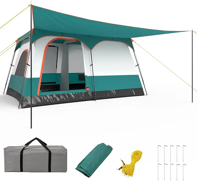 COSTWAY Large Family Camping Tent 4-6 Person, 2 Rooms with Porch - Stort Tält