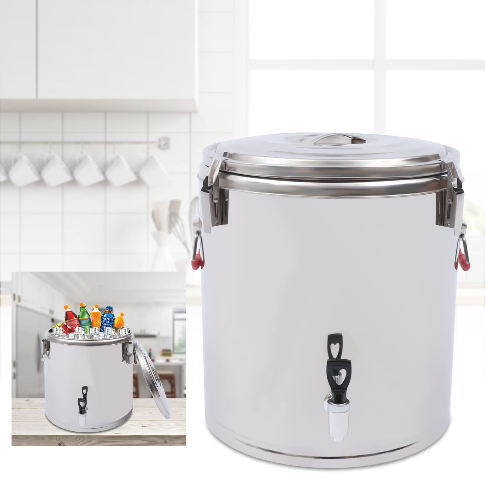 Contenitore termico da 40 l, con coperchio e maniglie, contenitore per il trasporto di alimenti professionale, in acciaio inox, per mantenere caldi o freddi cibi o bevande