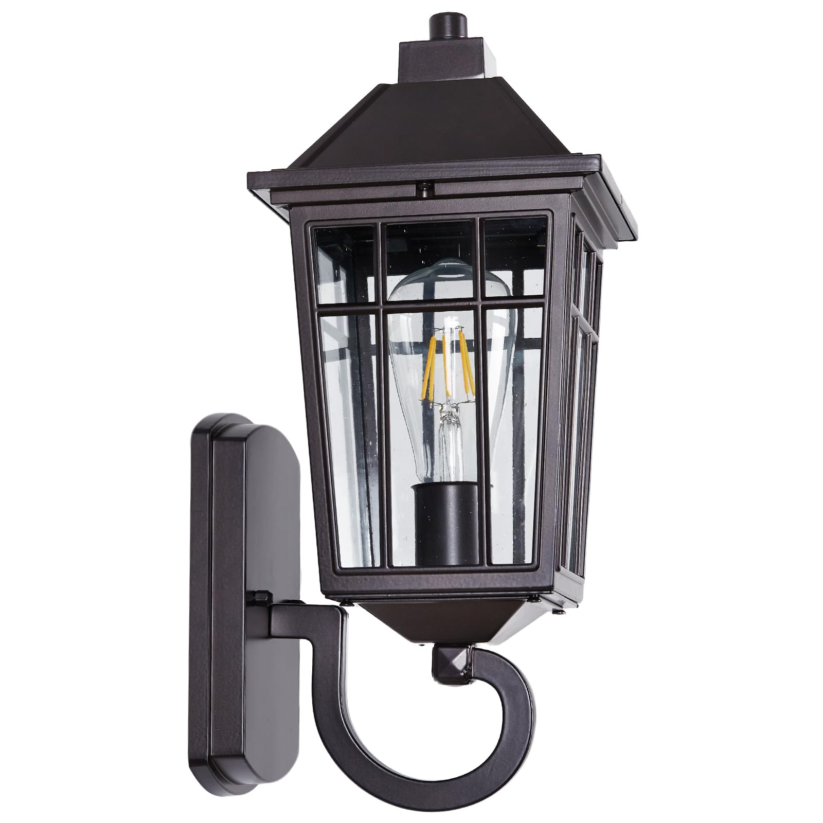 JYZ 15" Brown Outdoor Wall Light, Rust-Proof Aluminum Waterproof Wall Lantern with Seeded Glass Shade, E26 Hardwired Outside Porch Lighting Fixture for Front Door, Garage, Patio, Farmhouse