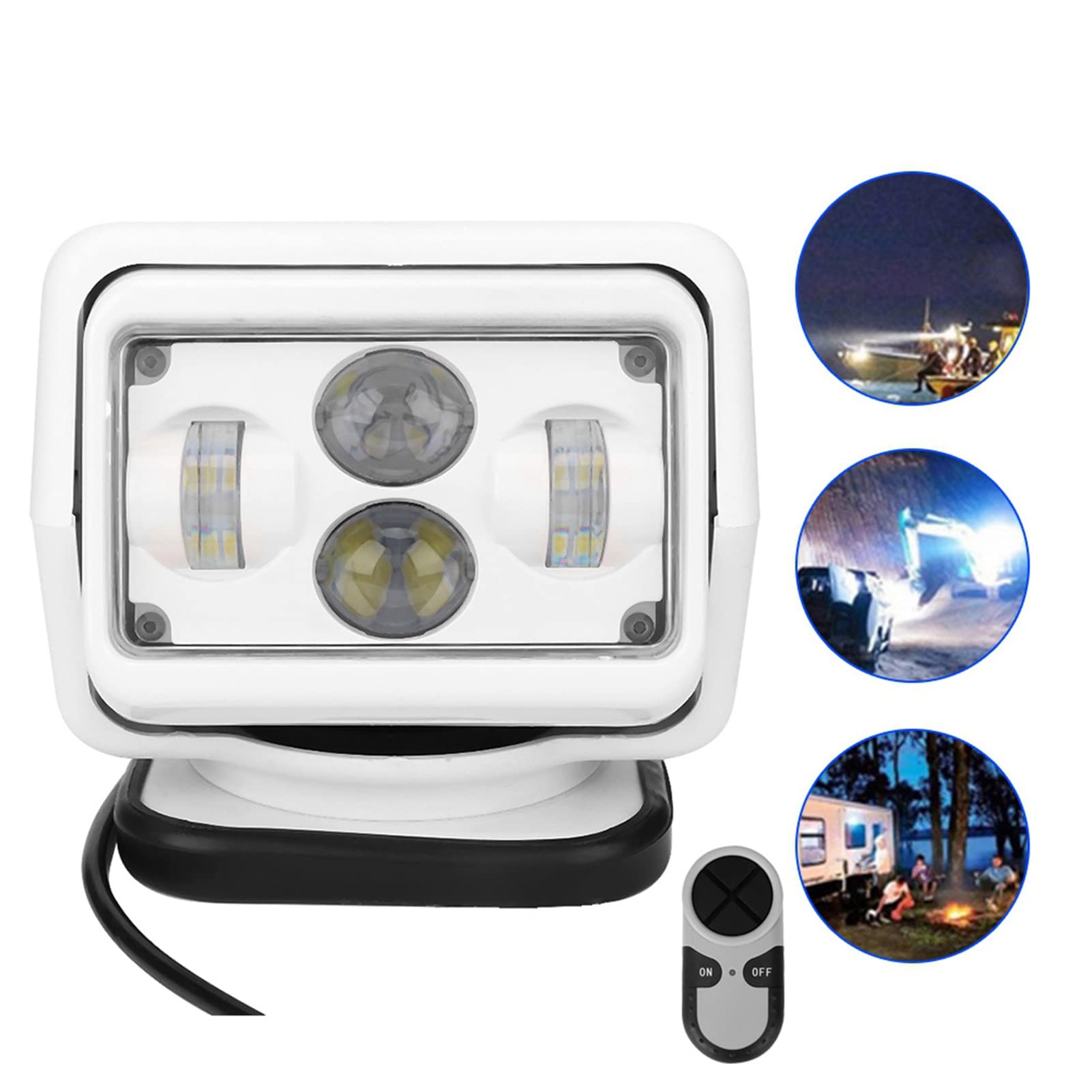 Fydun Luz de Búsqueda Marina,Reflector LED,60W LED Luz de Búsqueda con Control Remoto para Coche Foco para Exteriores para Coche Barco