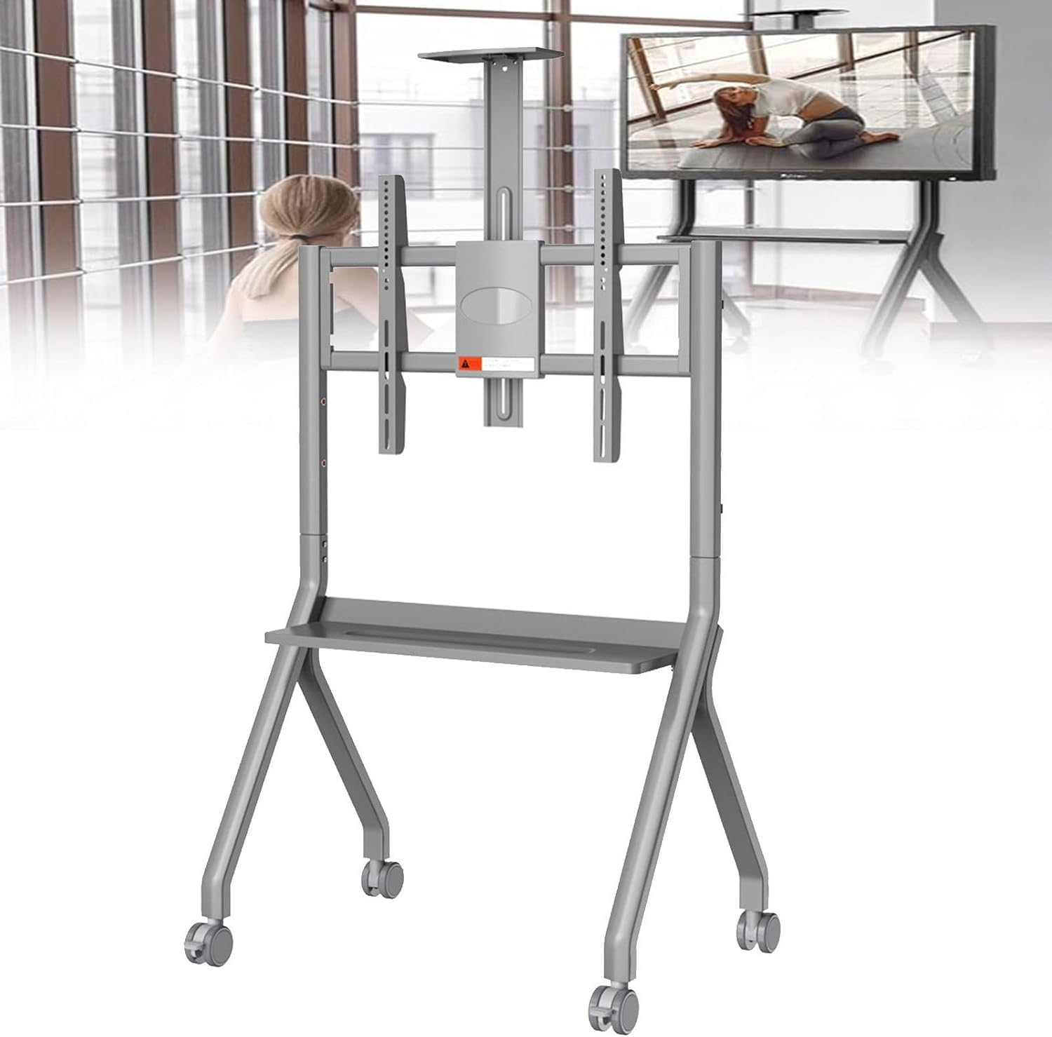Supporto interattivo per lavagna bianca, carrello TV con 4 ruote bloccabili, carrello mobile per schermo piatto per ufficio o classe