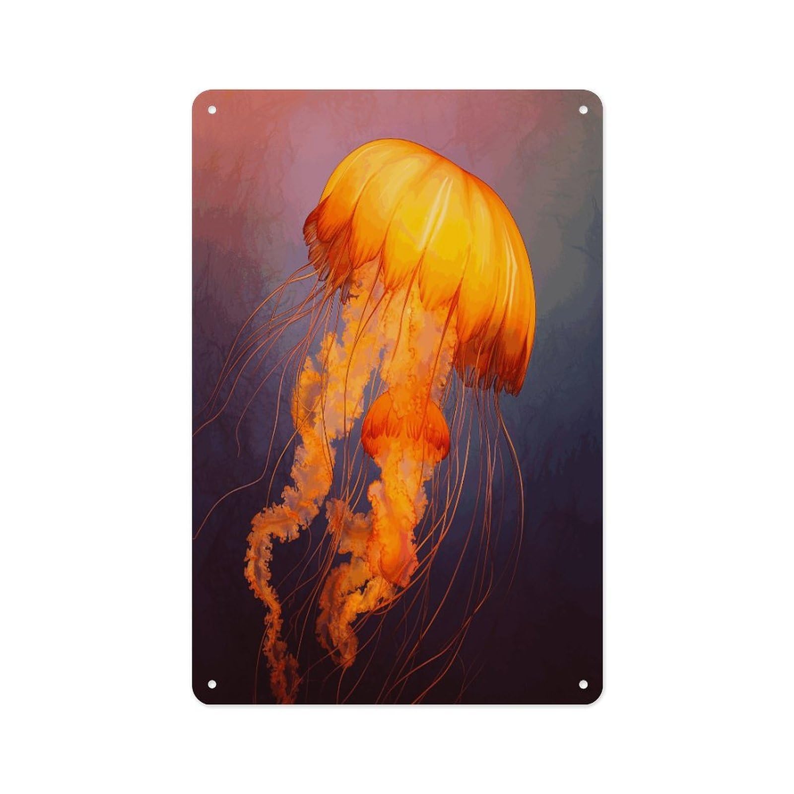 Fekiloot Style Jellyfish Orange Wall Decor Metal Signs Tin Signs Poster