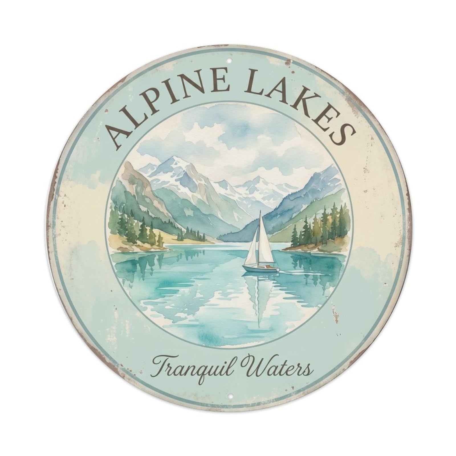 Vintage Travel Lakes Switzerland Tranquil Metal Tin Sign Plaque Wall Decor for Cafe, Club Bar, Office, Home Garden Round Metal Poster 8x8Inch