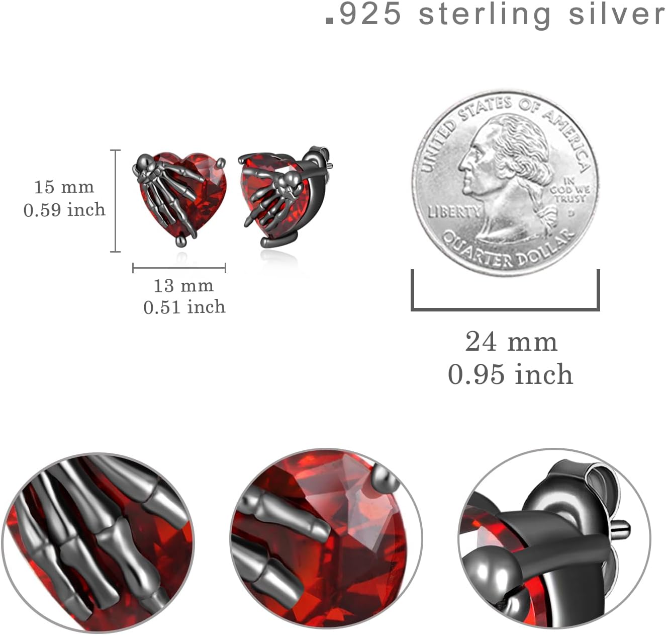 Skull Earrings 925 Sterling Silver Skeleton Hand Earrings Gothic Jewelry Gifts for Women - Image 4