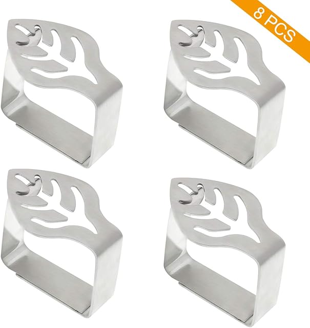 Coideal Decorative Tablecloth Clips Leaf - 8 Pack Thickened Stainless Steel Table Cloth Clip Table Cover Clamps Holder for Outdoor Picnic BBQ Wedding DIY Party (Silver)