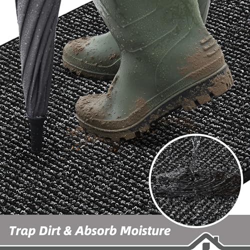 Image of BEQHAUSE Dirt Trapper Door Mat 24 inch x 60 inch, Non-Slip Washable Doormats Entrance Mat, Dirt Resistant and Absorbent Welcome Mat, Low Profile Floor Mats for Front Back Door and Entryway, Black