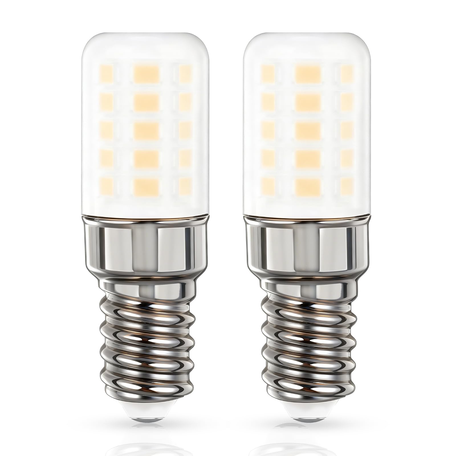 Bigzom Kühlschranklampe E14 LED Lampe 3W ersetzt 40W Halogenbirne, 405LM Warmweiß 2700K, 80+Ra, 360° Abstrahlwinkel, E14 Glühbirne für Kühlschrank, Nähmaschine, 2er Set