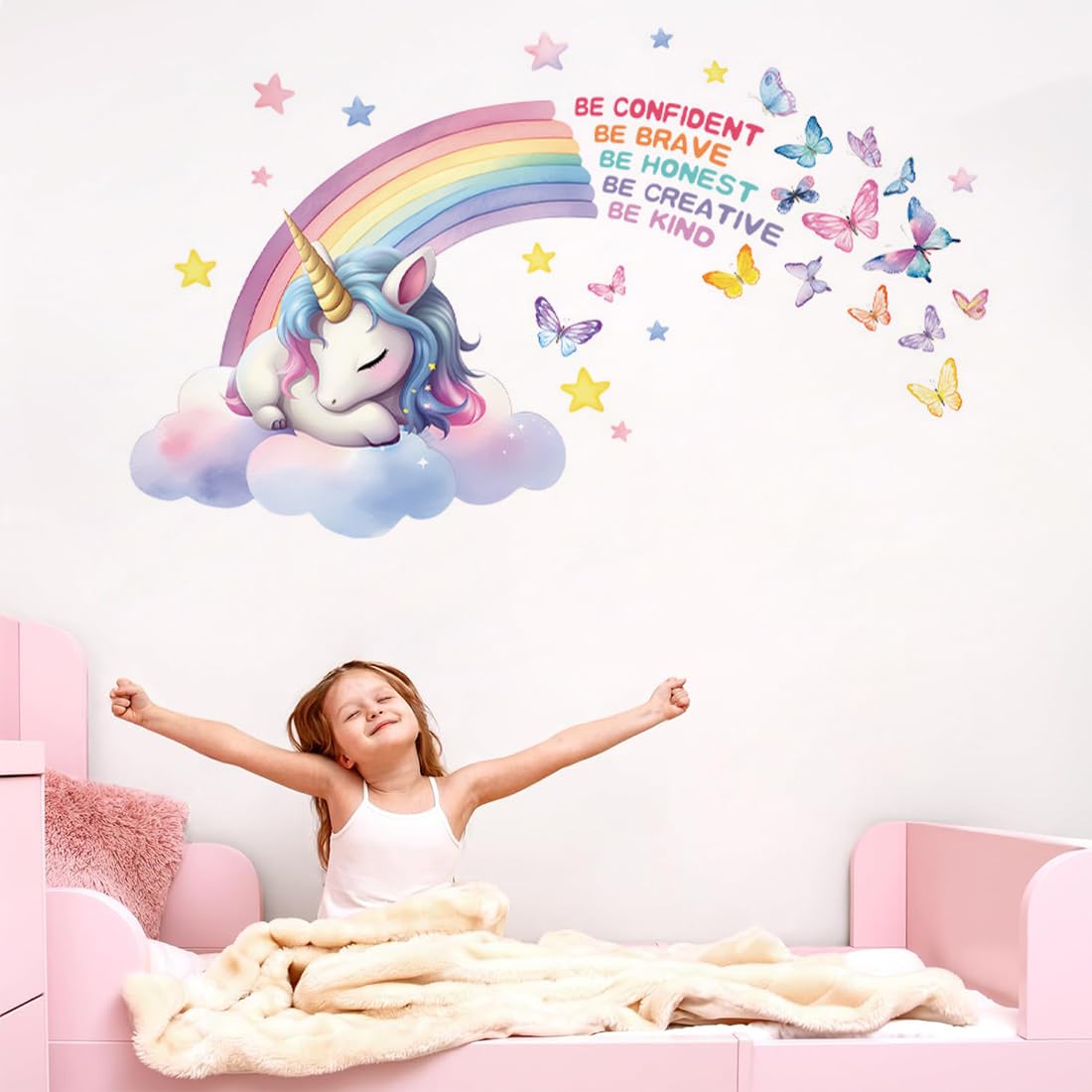 Nikima – 074 – Adesivo da Parete con Unicorno Pastello Arcobaleno per cameretta Bambini Ragazza – in 6 Misure – Simpatico Adesivo e Adesivo per cameretta Bambini